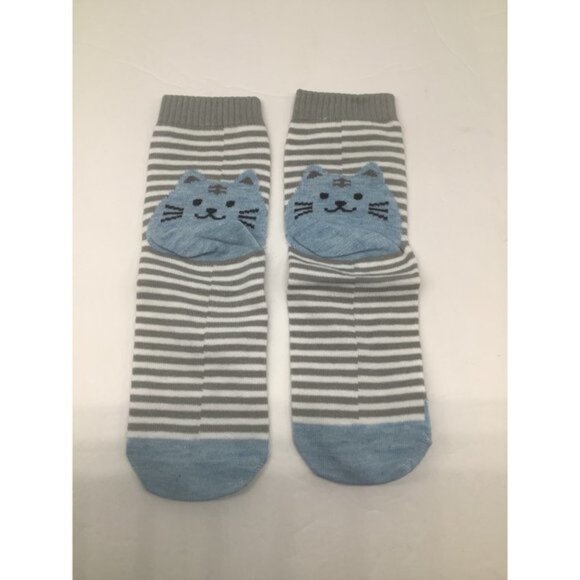 Cute Cat Knit Socks Women’s Horizontal Striped Socks Cotton Grey - Picture 4 of 6